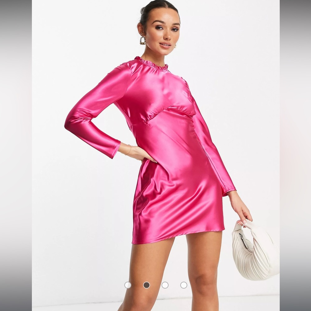NWT Bright Pink Never Fully Dressed Frill Neck Satin Mini Dress size 8